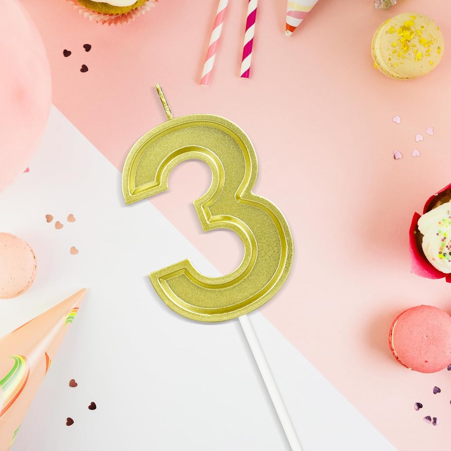 BEAN LIEVE Gold Birthday Candles Number 3, Gold Number Candles, Cake Number Candles for Birthday Parties and Wedding Anniversary Celebrations