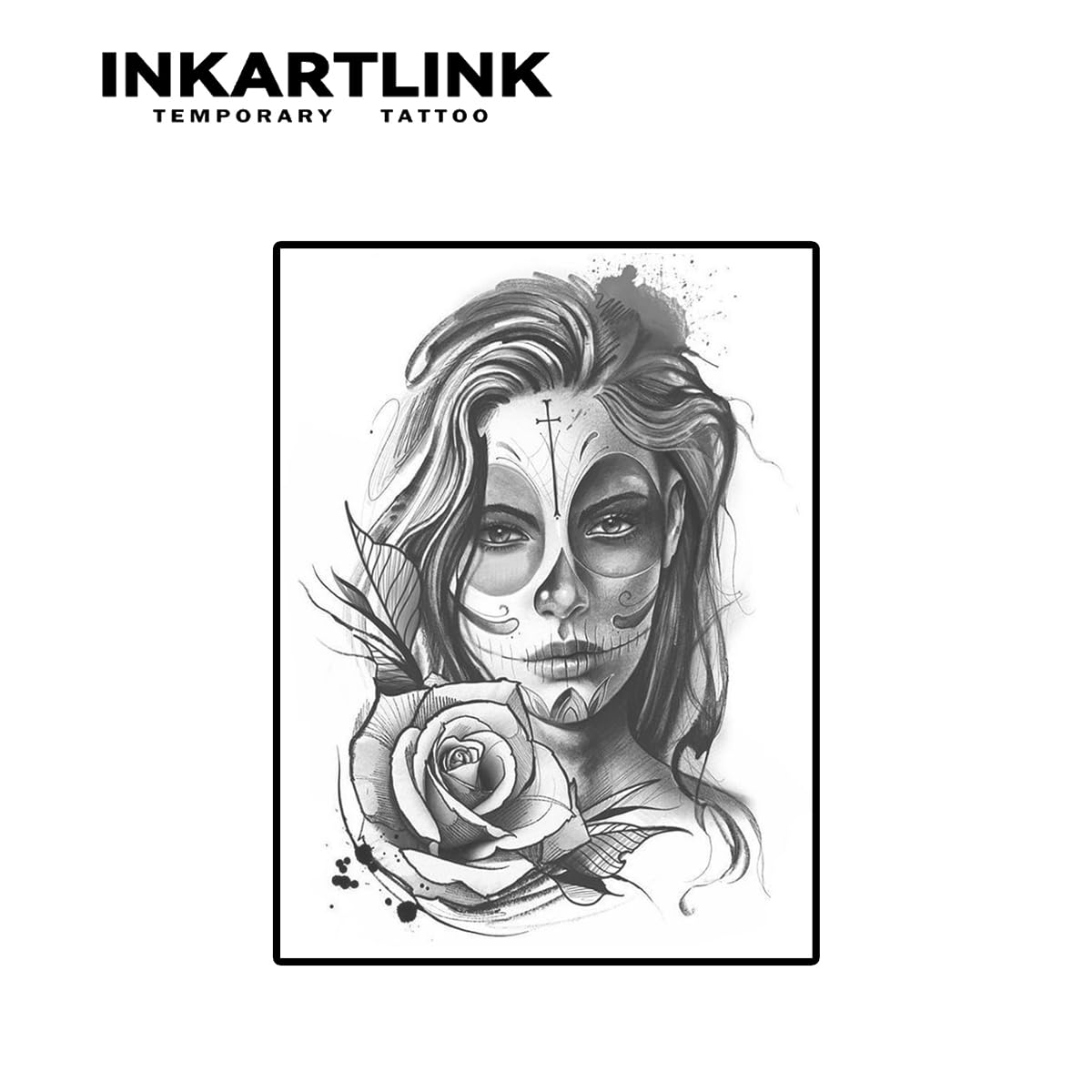INKARTLINK 2 Sheets Extra large Semi Permanent Tattoos, Temporary Tattoos, Adult Art Designs, Waterproof, Realistic, No Adhesive, Non-Reflective, Lasts 1-2 Weeks ((Mexican Day of the Dead 4)