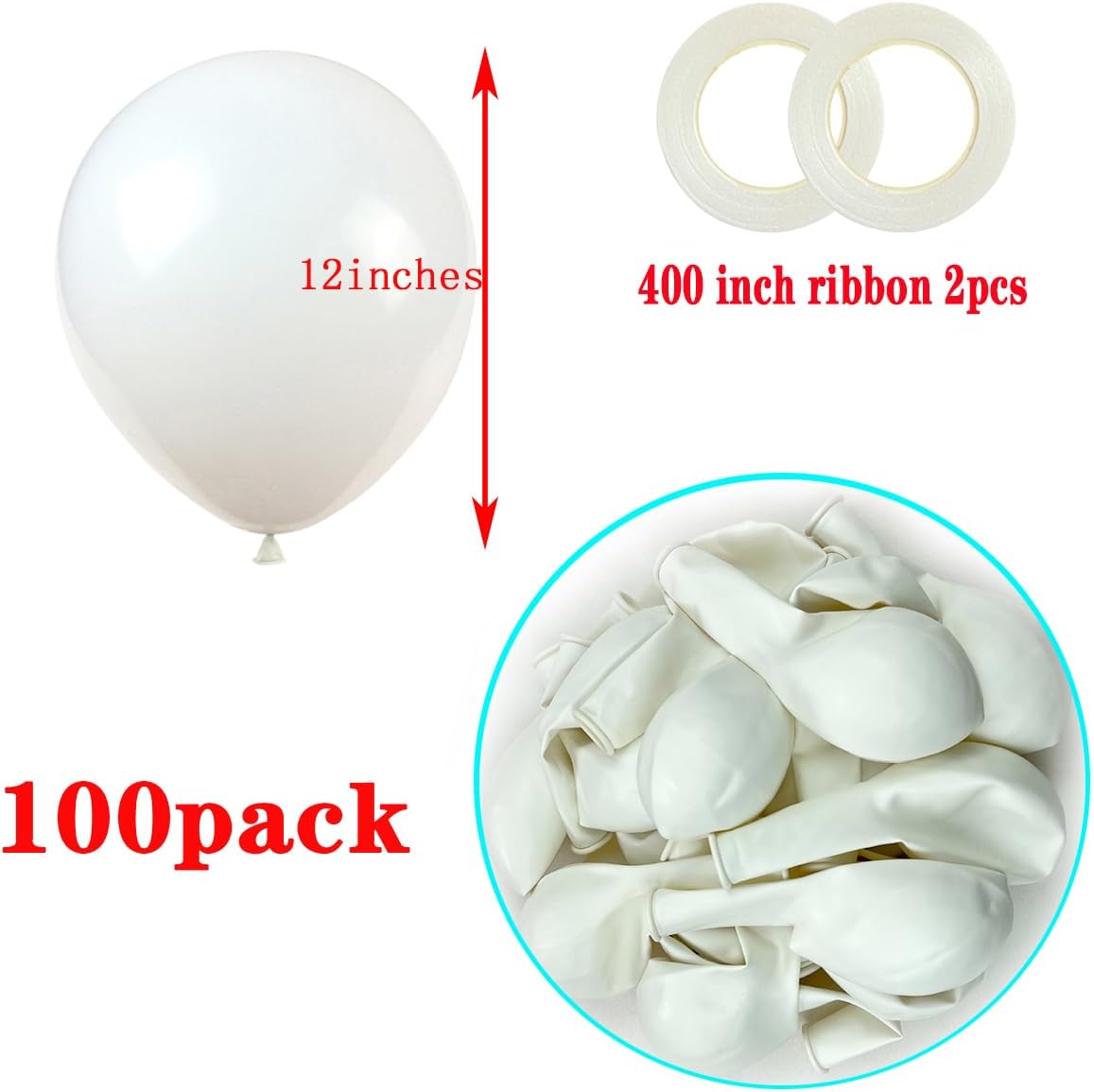 White Balloons,100 Pack 12 Inch Latex Balloons,for Wedding Birthday Party Baby Shower Christmas Party Decorations