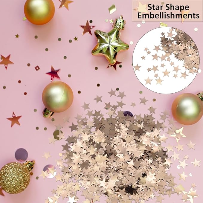 Ruidee 60g Star Confetti Metallic Foil Stars Table Confetti Metallic Foil Stars Sequin for Halloween Birthday Wedding Festival Party DIY(Rose Gold)