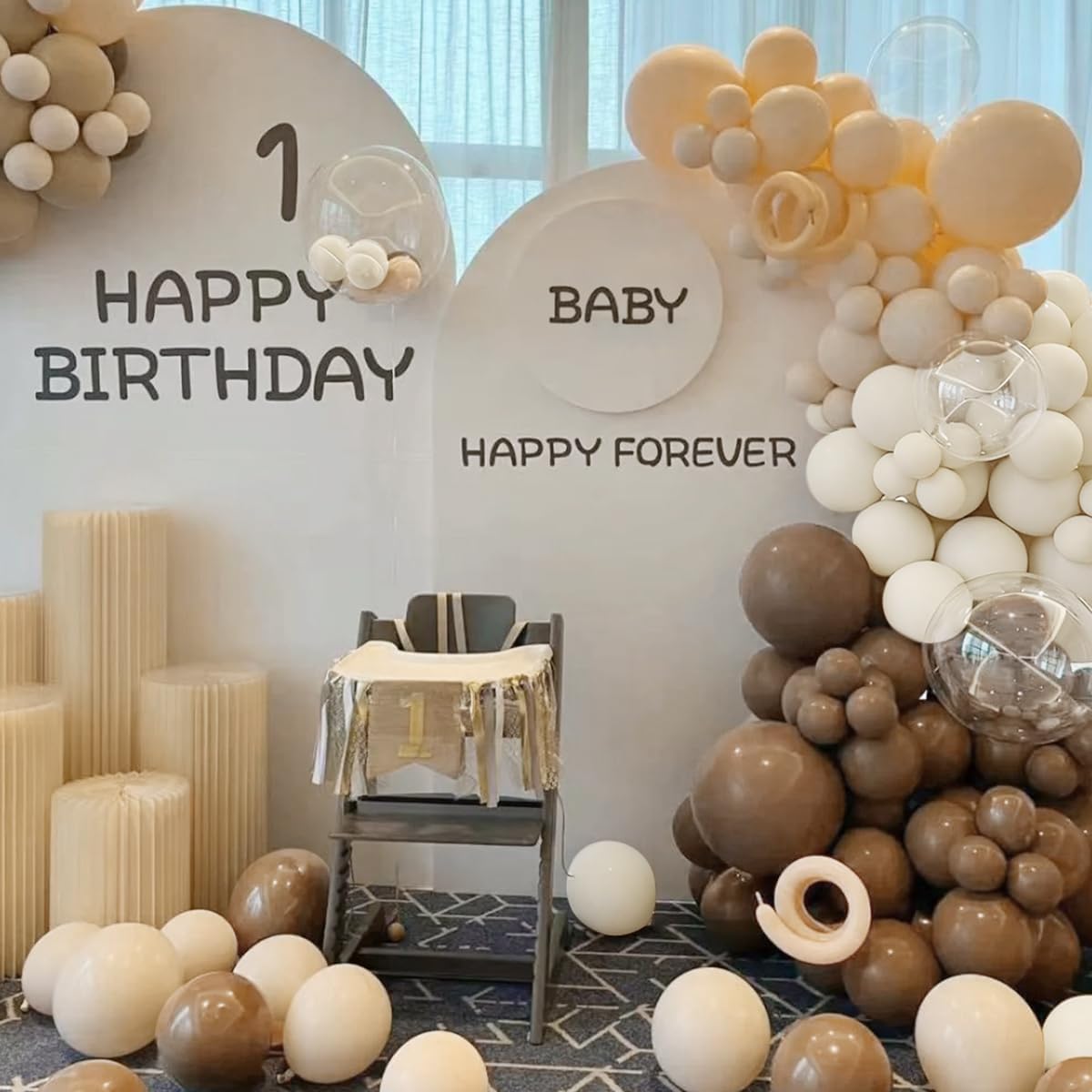 Boho Brown White Nude Balloon Garland Arch Kit, 155Pcs Dark Brown White Sand Neutral Latex Balloons for Woodland Teddy Bear Baby Shower Wedding Birthday Party Decorations