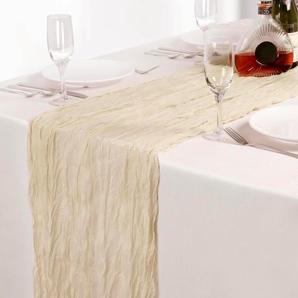 12 Pack Beige Cheesecloth Table Runners 35 x 120 Inch – Rustic Boho Gauze Table Runner for Wedding Arch, Party Decoration, Bridal Shower, Reception, Farmhouse Dining Decor