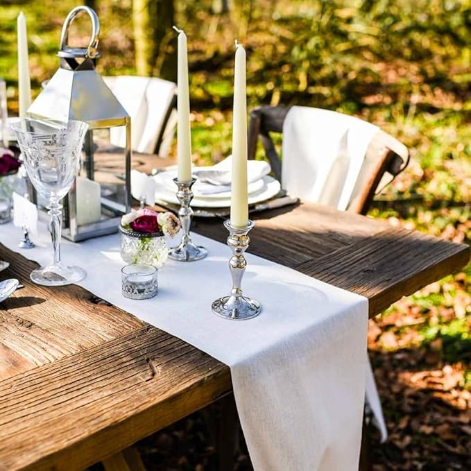 B-COOL White Table Runners 2Packs 13x108inch Burlap Linen Style Rustic Farmhouse Table Runner Wedding Farmhouse Boho Dining Party Home Decoration