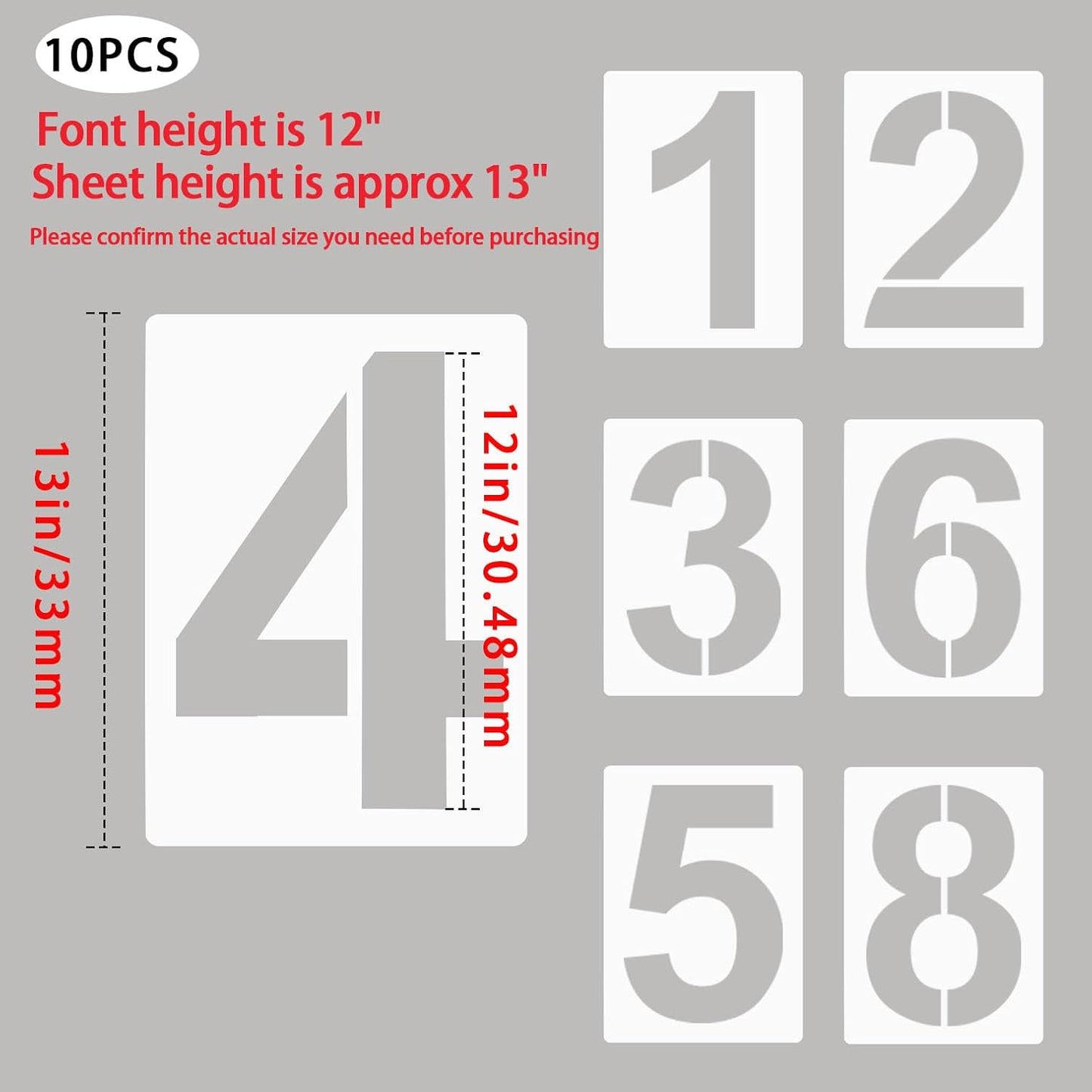 12-Inch Large Number Stencils Kit - Reusable Plastic Address Number Painting Templates for Mailbox Signs, Road, Parking Lot, Door, Trucks
