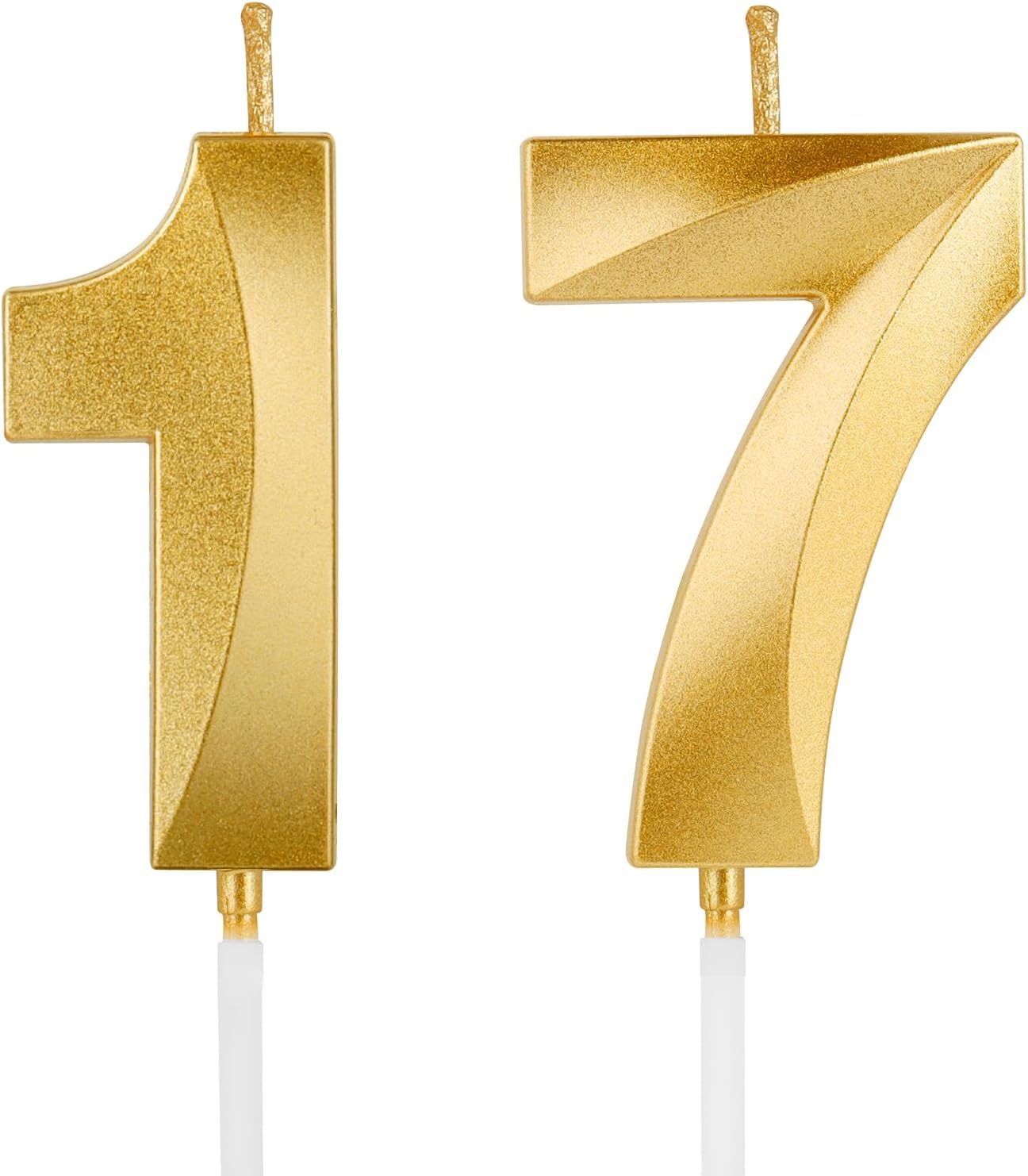 Birthday Candles, 1.96 Inch Number 17 Happy Birthday Candles, Number Candles Decoration for Birthday Party and Anniversary Celebration(Champagne Gold)