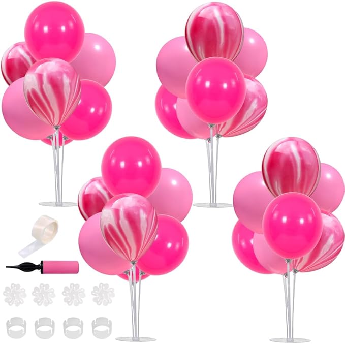 TONIFUL 4 Balloons Stand Kit Pink Marble Centerpieces Table Decoration for Hot Girl Sweet 16th Birthday Decorations Bridal Shower,Baby Shower,15th Quinceanera Table Party Decorations