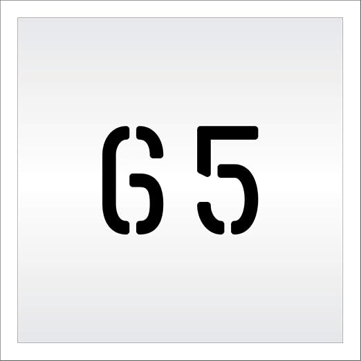 Pavement, Curb, and WheelStop Stencils - 4 inch Double Number Stencil - (65) - 4" x 5.5" x 1/8" (128 mil) - Pro-Grade