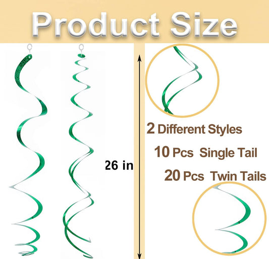 30 pcs Green Hanging Swirl Decorations Ceiling Swirls Party Decorations Plastic Party Streamer, 26"
