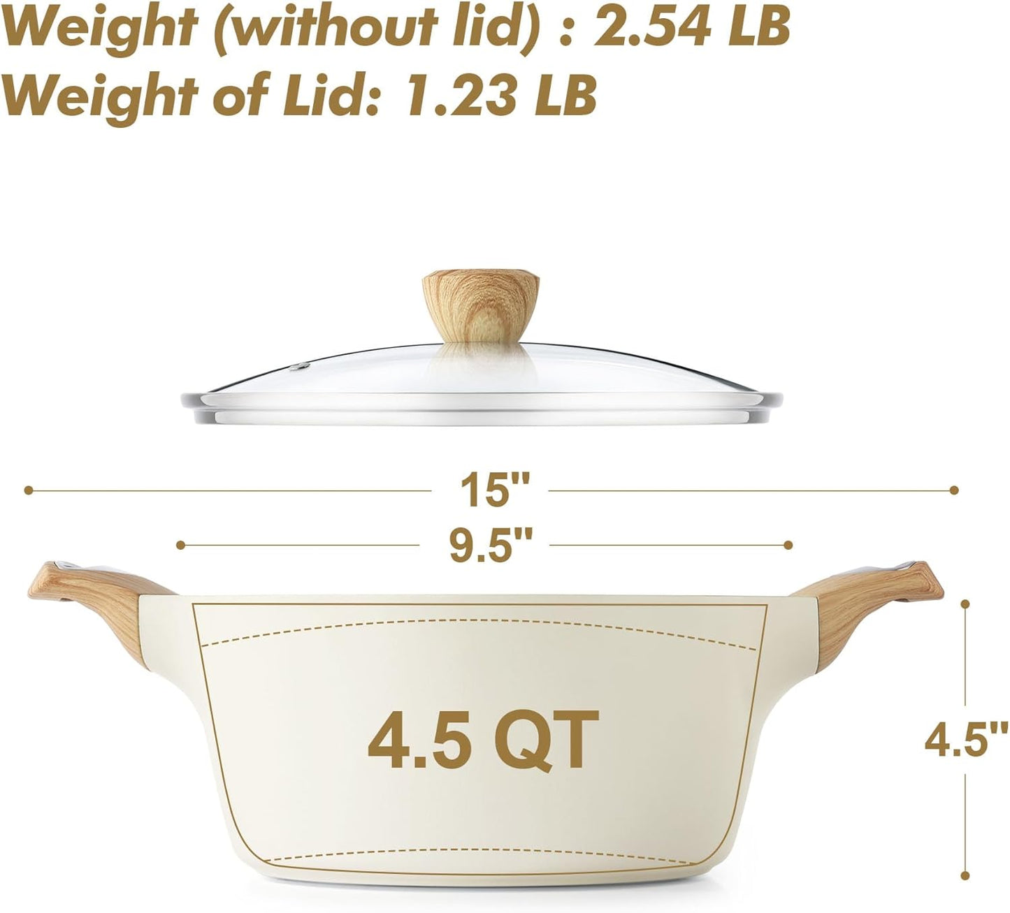 SENSARTE Ceramic Nonstick Stock Pot with Lid, 2.6/4.5/6.6/8.5 QT Soup Pot Casserole, Non-toxic Healthy, Induction Compatible, PFOA PFAS PTFE Free, White