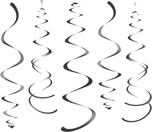 WEVEN Black Party Hanging Swirl Decorations Plastic Streamer for Ceiling, Pack of 28