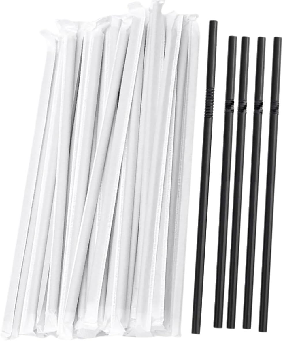 200-500PCS flexible plastic straws, black disposable curved party straws 8.26 inches long straw party decoration (500, black-A)