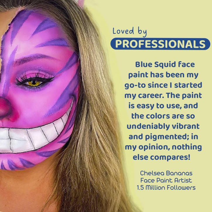 Blue Squid Face Paint Water Based Single Cake Professional Face Paint & Body Paint - Water Activated, Kids Adults Face Painting for Costume, Halloween Makeup, Cosplay - Classic Hot Pink Face Paint 30g
