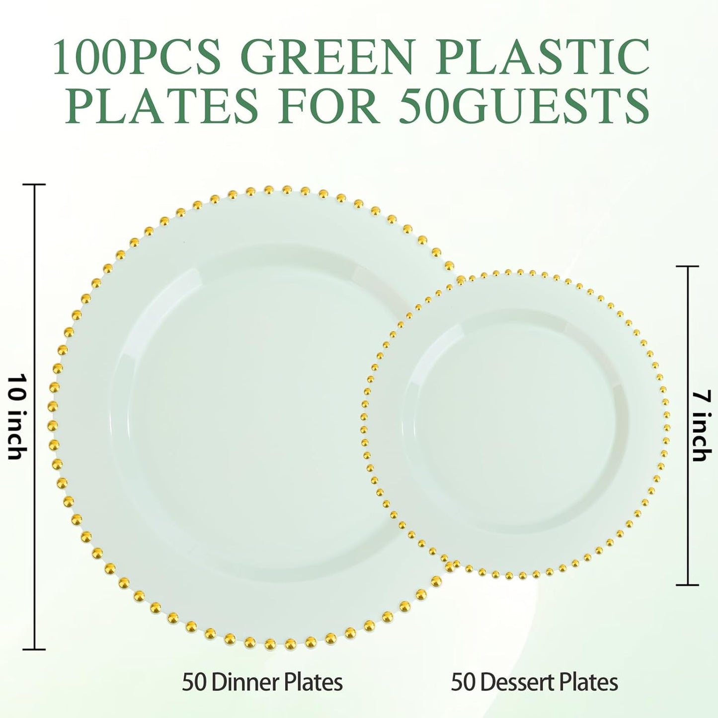 supernal 100pcs Green Plastic Plates for Party Heavy Duty Disposable Plates With Gold Beads Sage Green Plastic Plate for Wedding Birthday Bridal Shower Halloween Christmas and Thanksgiving
