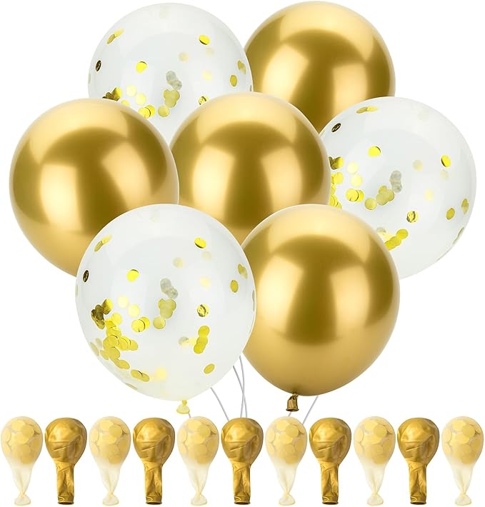 Mr. Pen- Metallic Balloons, 12 Inch, 54 Pack, Metallic Gold Balloons & Gold Confetti for Birthday Party