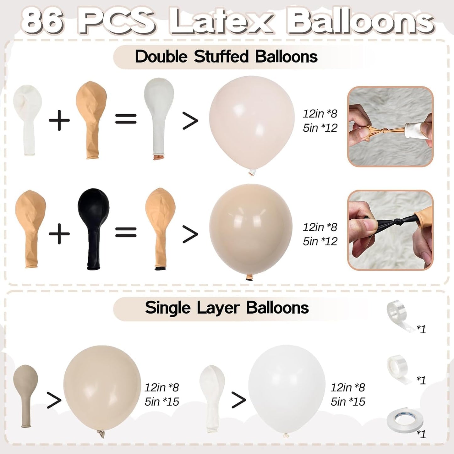 Neutral Balloons Arch Kit, Cream Peach Boho Balloons Garland with Double Stuffed Sand White Balloon and Light Pink Balloon for Baby Shower Birthday Wedding Bridal Shower Party Decorations