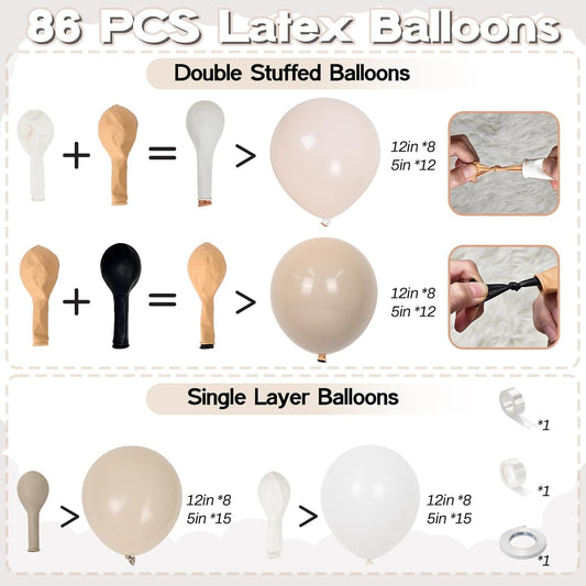Neutral Balloons Arch Kit, Cream Peach Boho Balloons Garland with Double Stuffed Sand White Balloon and Light Pink Balloon for Baby Shower Birthday Wedding Bridal Shower Party Decorations