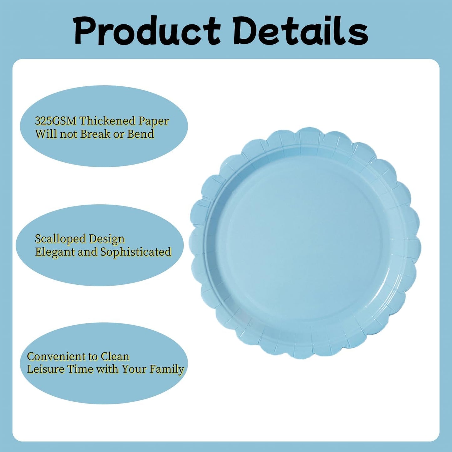 BEFORYOU 50PCS Scalloped Disposable Paper Plates Dessert Cake Party Plates for Baby Shower, Wedding,Bridal Shower Birthday Party Supplies (Blue, 7IN)