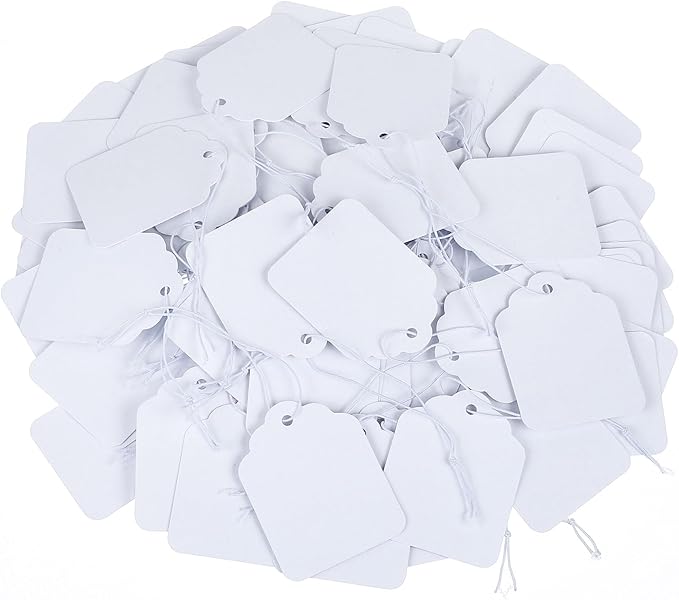 200 Pcs Price Tags with Elastic String, Gift Tags Writable Blank Jewelry Tag for Clothes Jewelry Pricing Gift (1.38×1.8Inch,White)