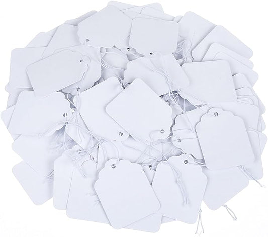 200 Pcs Price Tags with Elastic String, Gift Tags Writable Blank Jewelry Tag for Clothes Jewelry Pricing Gift (1.38×1.8Inch,White)