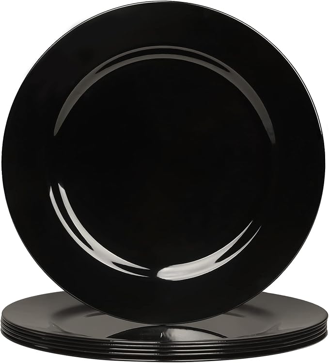 MAONAME Black Charger Plates Set of 6, 13-Inch Round Plate Chargers for Dinner Plate, Plastic Table Chargers for Wedding Decor, Party