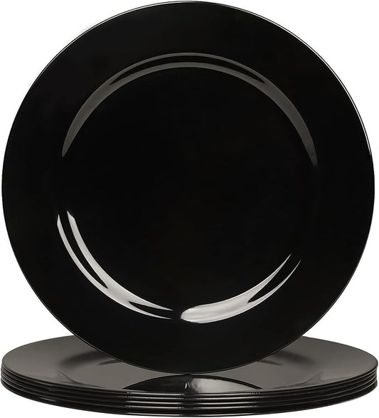 MAONAME Black Charger Plates Set of 6, 13-Inch Round Plate Chargers for Dinner Plate, Plastic Table Chargers for Wedding Decor, Party