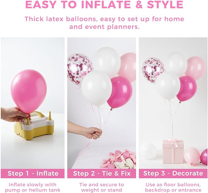 LovesTown Pink Balloon Garland Kit, 150PCS Arch Kit Pastel Light Pink White Balloons Pink Confetti Metallic Latex Balloons for Wedding Party Decorations