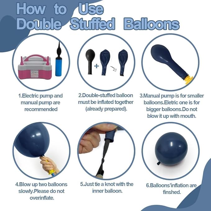 Navy Blue Balloons Double Stuffed Dark Blue Balloons Different Sizes Balloon Garland Arch Kit for Birthday Baby Shower Father's Day Graduation Wedding Party Decorations