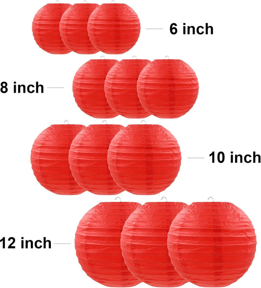 12 Pcs Red Paper Lanterns Round Hanging Party Decorations for Wedding Anniversary Birthday Christmas New Year Party Supplies