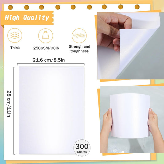 300 Sheets White Shimmer Cardstock 8.5 x 11 Inch Certificate Paper Card Stock, 250gsm/92lb Double Sided Printer Paper Pearlescent Paper for Invitations, Certificates, Crafts, DIY Cards