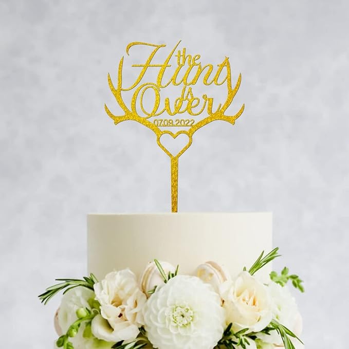 The Hunt is Over Wedding Cake Topper Acrylic Gold,Personalized Mr & Mrs Wedding Cake Topper,Bride & Groom Cake Topper for Wedding Anniversary Engagement Party Supplies