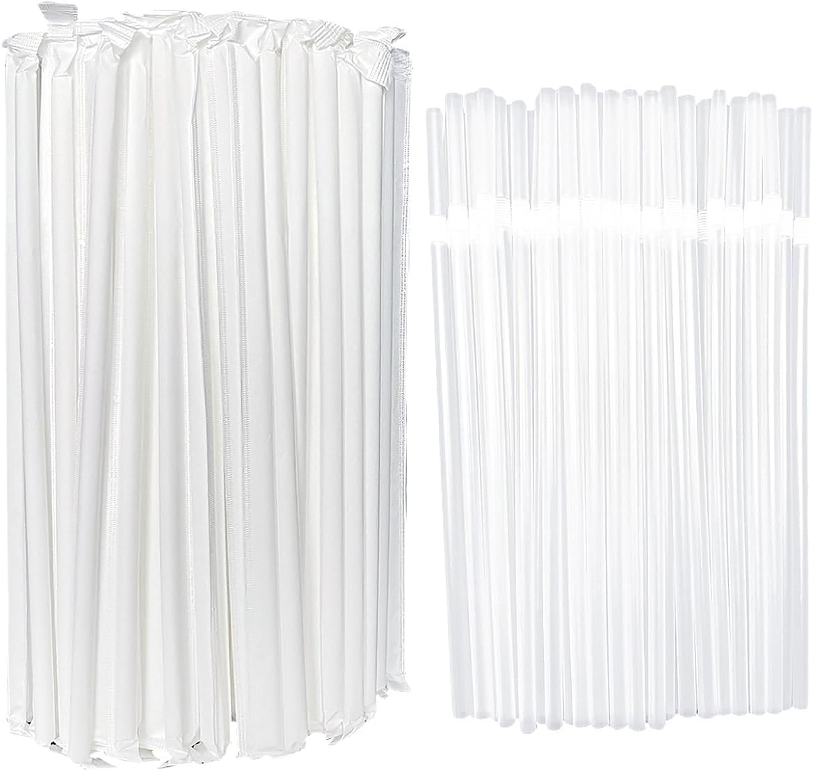 100PCS flexible plastic straws, black disposable curved party straws 8.26 inches long straw party decoration (200, transparent-A)