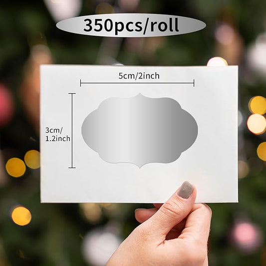 Yeachlaing 350 PCS Gift Tags Stickers, 2" x 1.2" Fancy Shape Stickers, Self-Adhesive, Handmade Bottle All-Purpose Jar Labels for Presents, Cosmetic Decoration Jars, Food Craft (Silver)