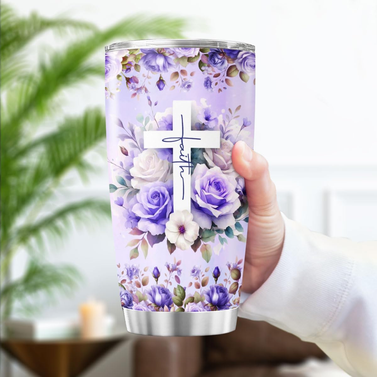 Christian Faith Tumbler for Women with Bible Verses, Inspirational Floral Design, 20oz Stainless Steel Insulated Cup, Religious Gift for Birthday, Encouragement, Spiritual Uplift