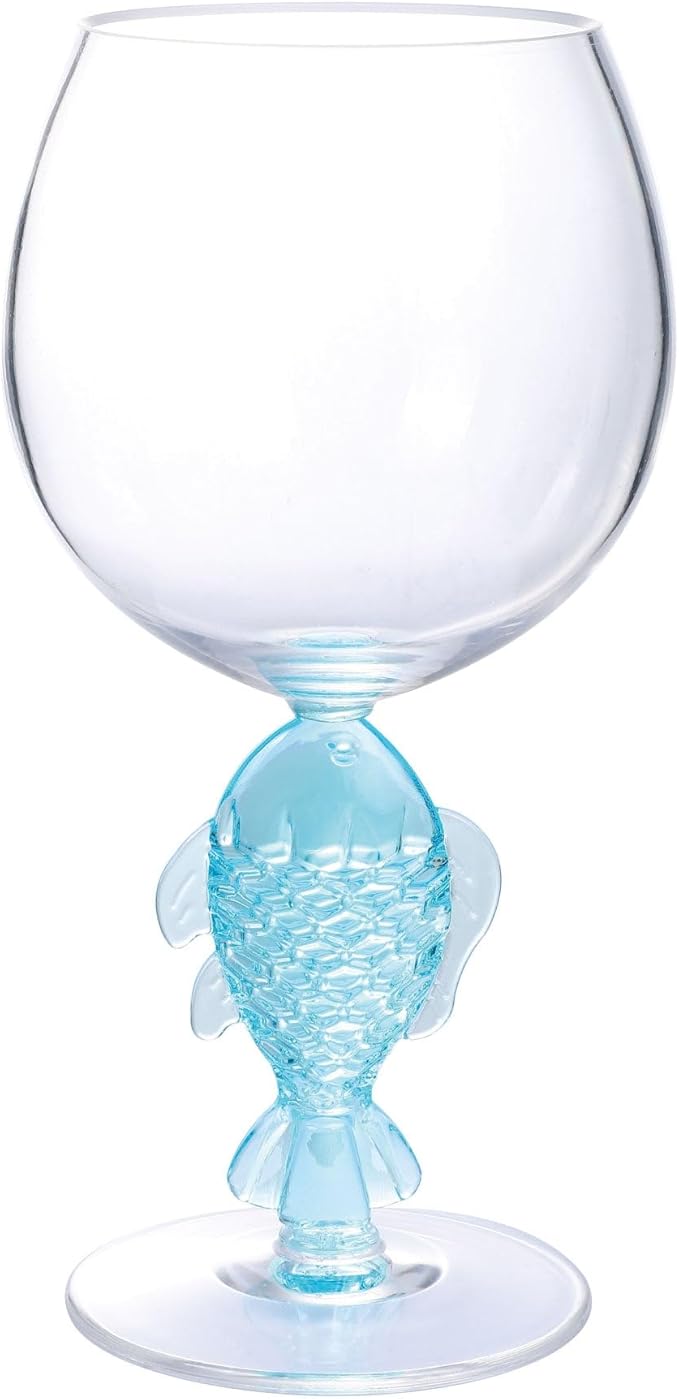 Supreme Housewares Fish Stem Wine Glasses, Blue Fish-Shaped Reusable Shatterproof Acrylic Glass for Red or White Wine, Poolside, Outdoors, Parties, 18 oz, Set of 2