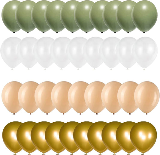 Sage Green Gold White Latex Balloons,50 Pcs 12 Inch Green and blush Gold Party Balloons For Birthday Engagement Wedding Anniversary Party Decorations