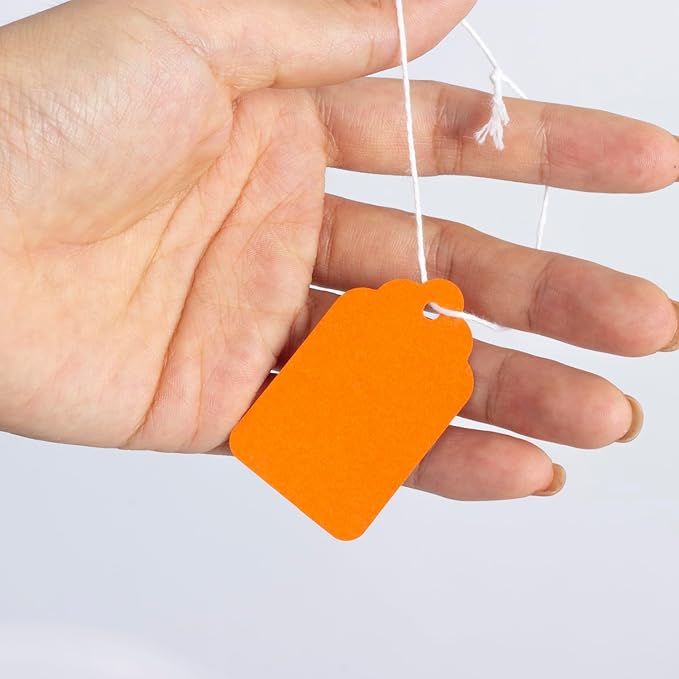 Price Tags with String Attached, Pack of 500 Blank Labeling Writable Tags for Product Jewelry Clothing Arts & Crafts DIY Gift Decorations(1.18"x1.18", Orange)
