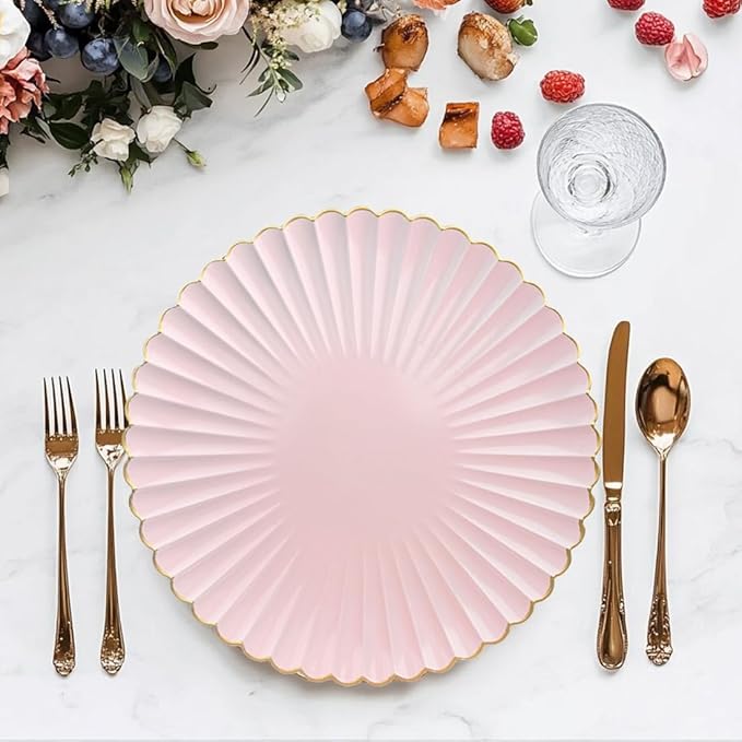Pink Chargers for Dinner Plates, 13 Inch Plastic Charger Plates, Decorative Chargers for Wedding Party, Tabletop Decor. (Set of 6)