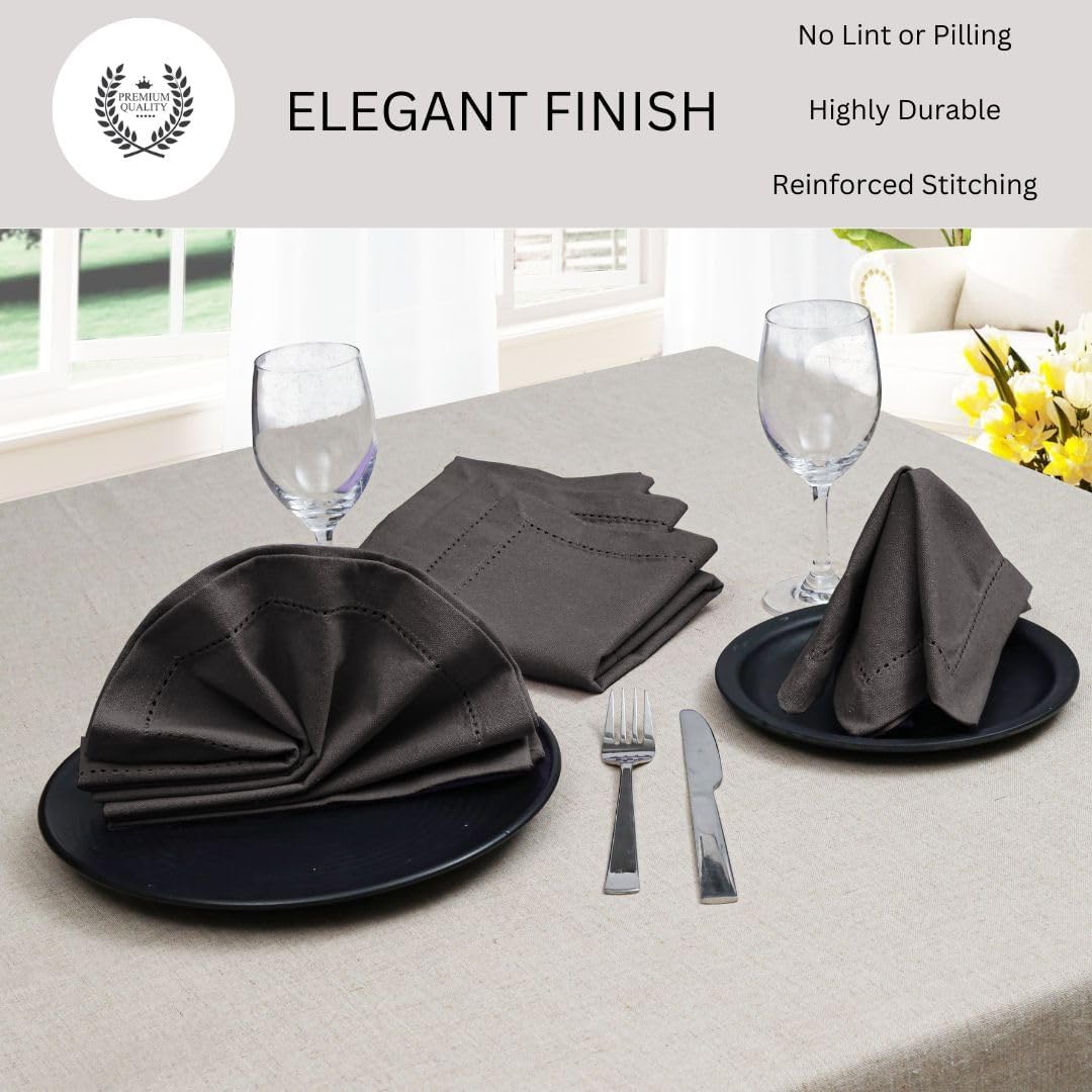 Hemstitch Cloth Dinner Napkins 100% Cotton Set of 12 - for Dining Special Occasions Weddings Parties Holidays Easter - Soft Durable Washable - 18x18 Inch Table Cloth Napkins Charcoal Grey