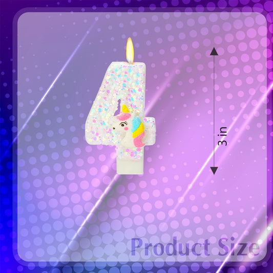 Number 4 Unicorn Birthday Number Candles for Cake, 4th Pink Glitter Candle, Fun Unicorn Cake Topper, Birthday Decorations & Cupcake Toppers for Party Supplies