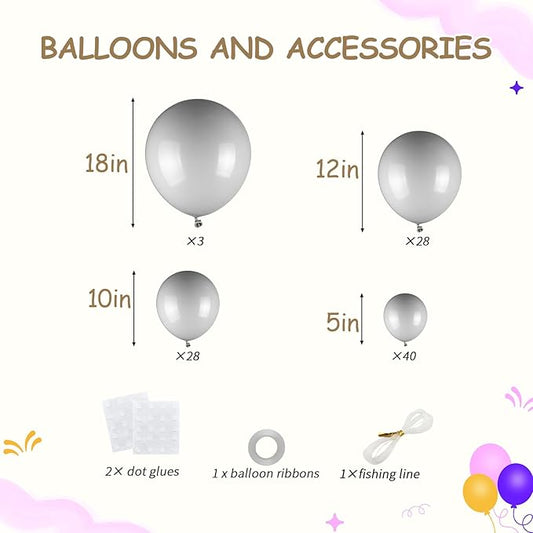 99pcs Gray Balloons, 18/12/10/5Inch Matte Grey Balloon Arch Kit, 18/12/10/5Inch for Birthday, Baby Shower, Anniversary, Graduation, Wedding Party Decorations