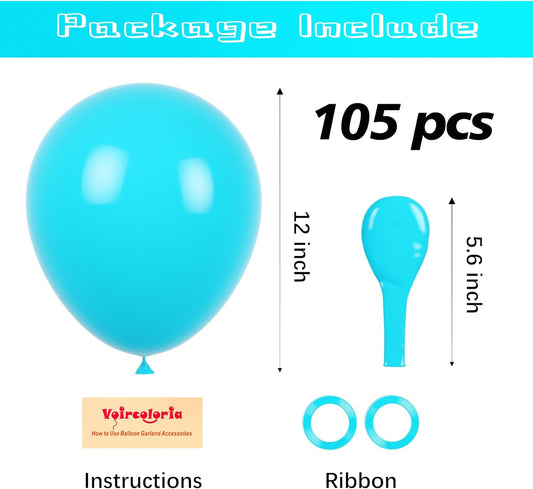 105pcs Peacock Blue Balloons 12inch Party Latex Balloons for Boys Girls Birthday Baby Shower Gender Reveal Wedding Sunflower Party Decorations