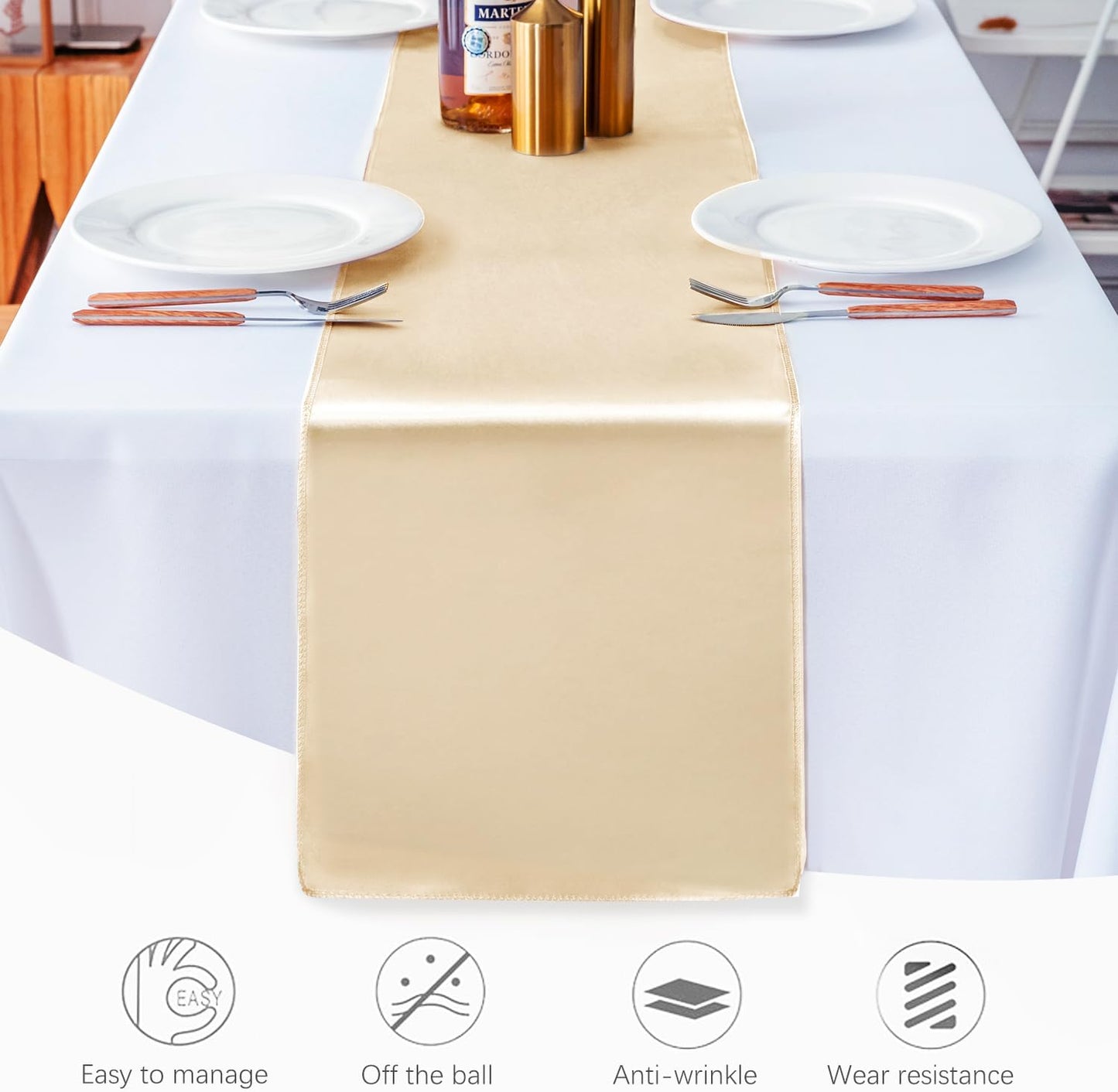 10 Pack Satin Table Runner 12 X 108 Inch Silk Table Runner for Party,Wedding, Birthday, Banquets,Decoration(Champagne)