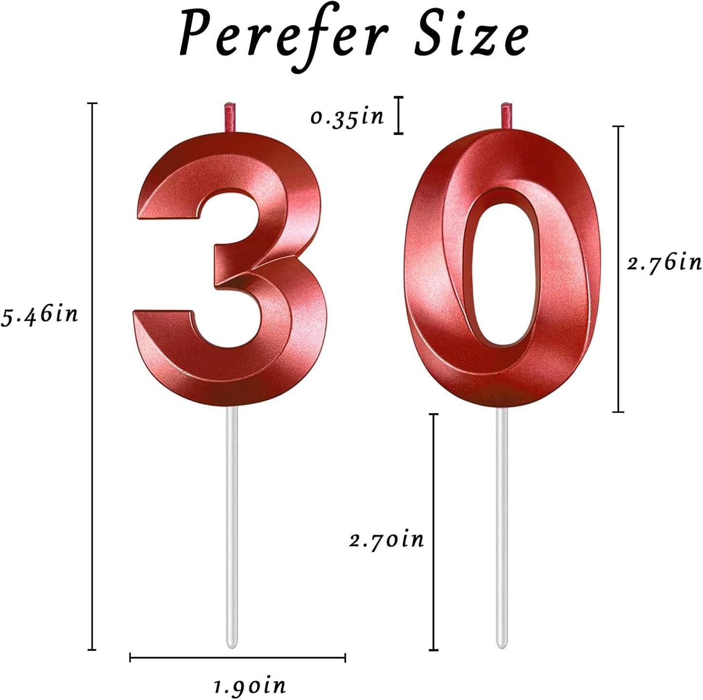 Red Number 30 Candles, 3D Diamond 2.76 Inch Cake Topper Birthday Candles for Wedding Anniversary Cake Decorations, Happy Birthday Party Decorations