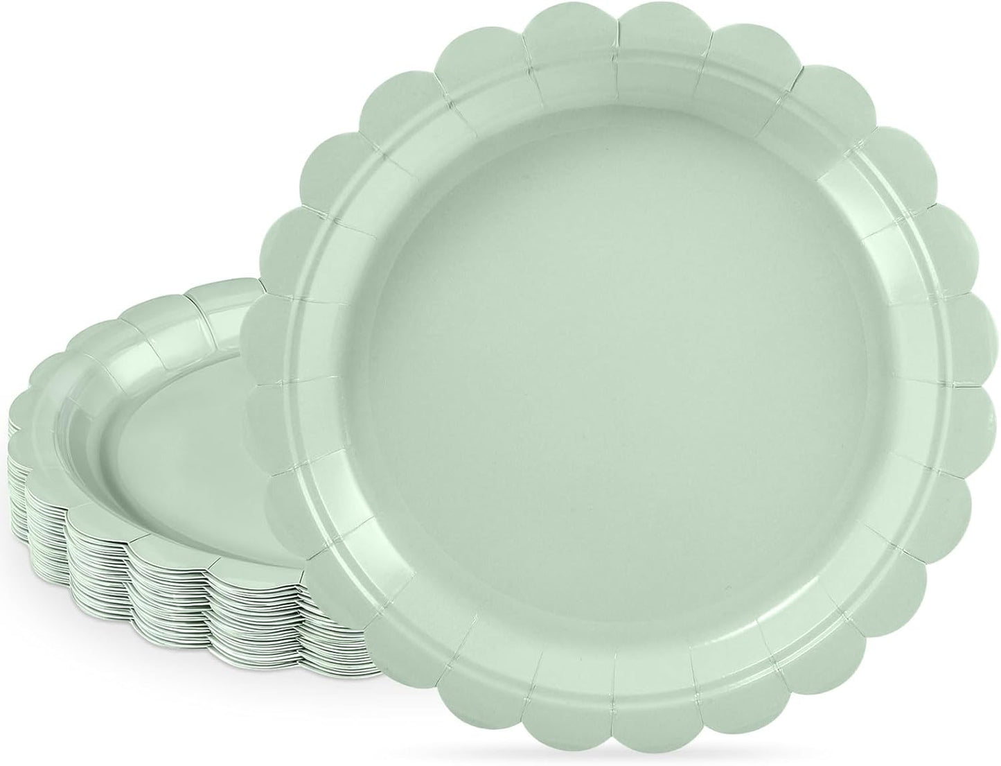 30 Pcs Dessert Plates Disposable, 7 Inch Scalloped Sage Green Cake Plates Small Birthday Appetizer Plate Cute Sage Green Paper Plate for Baby Bridal Shower, Wedding