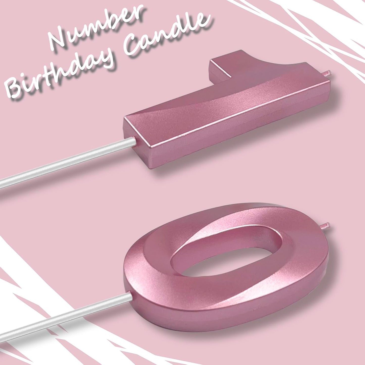 Pink Number 10 Candles, 3D Diamond 2.76 Inch Cake Topper Birthday Candles for Wedding Anniversary Cake Decorations, Happy Birthday Party Decorations