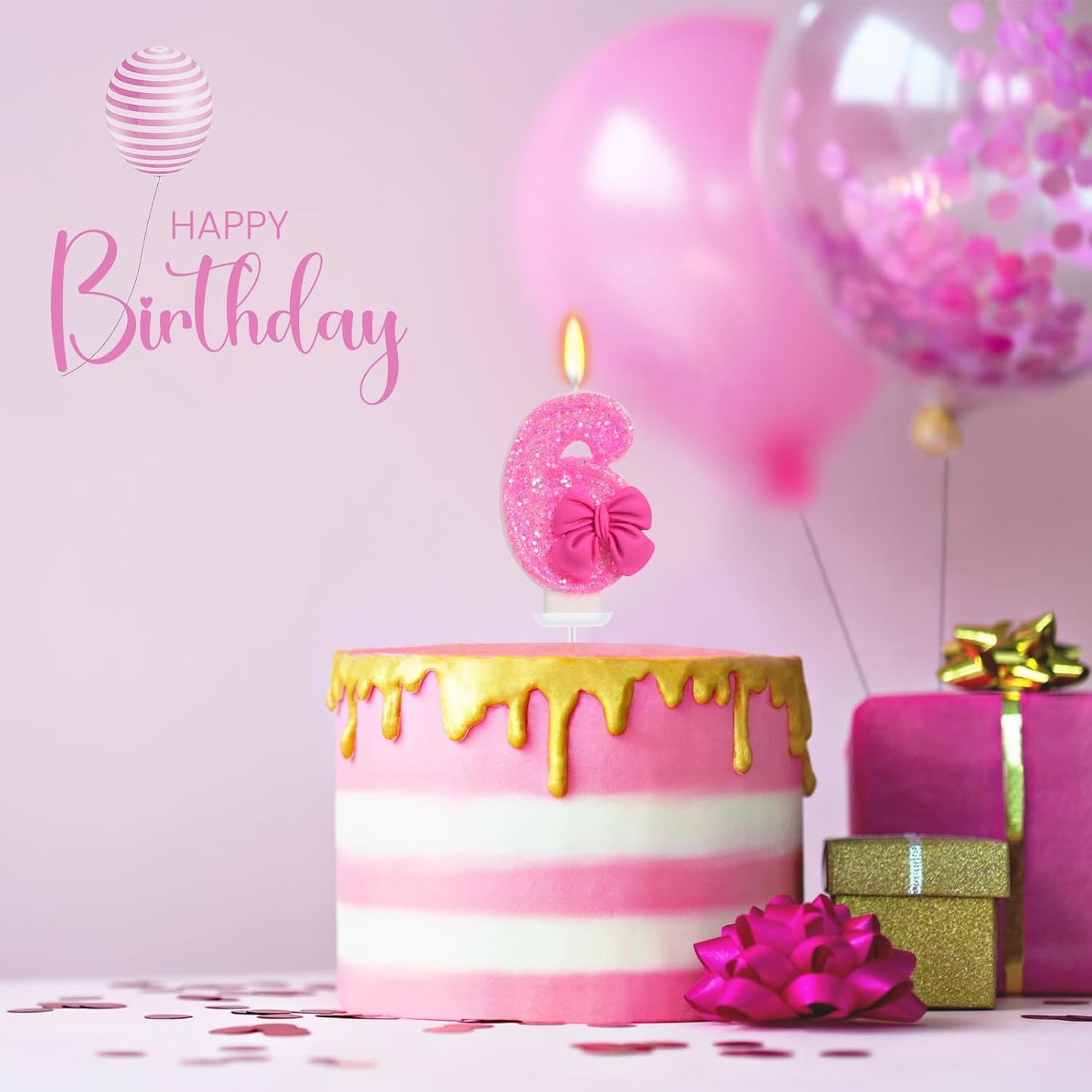 Birthday Candle for Cake, Rose Bow Number Cake Candles, 2.76 inch Number Happy Birthday Candle, Cake Topper Decoration for Birthday Party (Number 6)