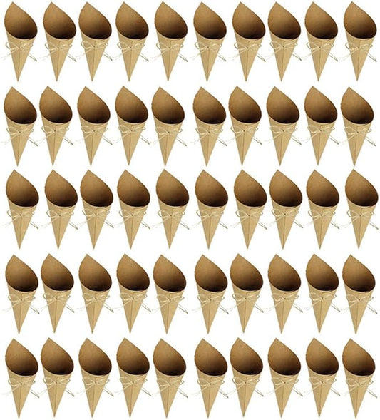 50pcs Wedding Confetti petals Cones, Kraft Cone Party Table Decor Candy Cones Charcuterie Cones Flowers Packing Bag