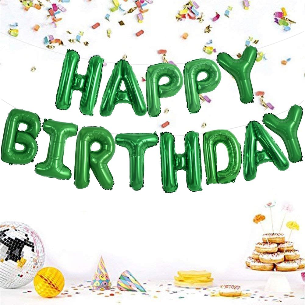TONIFUL Green Happy Birthday Balloons Banner 16 Inch Mylar Foil Letters Birthday Sign Banner Bunting Reusable for Girls Boys Kids & Adults Birthday Decorations and Graduation Party Supplies
