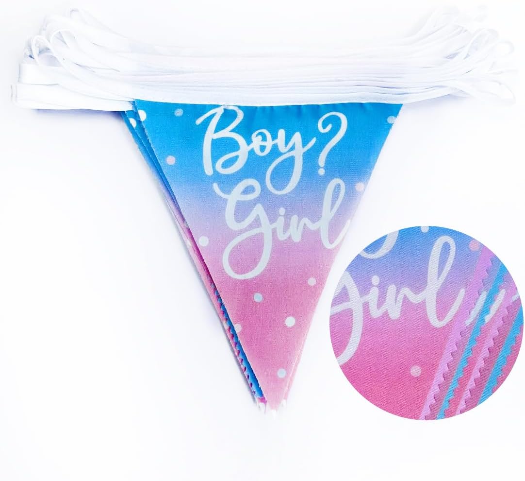 32Ft Gender Reveal Party Decorations Pink Blue Boy or Girl Pennant Banner Fabric Triangle Flag Garland Streamers for Boy or Girl Gender Reveal Baby Shower Pink Blue Birthday Garden Decor Supplies