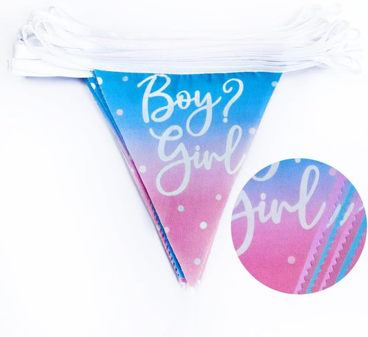 32Ft Gender Reveal Party Decorations Pink Blue Boy or Girl Pennant Banner Fabric Triangle Flag Garland Streamers for Boy or Girl Gender Reveal Baby Shower Pink Blue Birthday Garden Decor Supplies